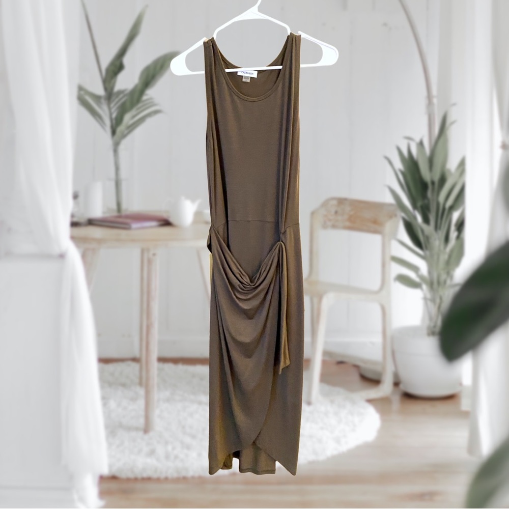 Calvin Klein Olive Green Faux Wrap Midi Dress Size 4